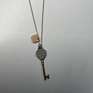 Tiffany & Co large key necklace with mini heart